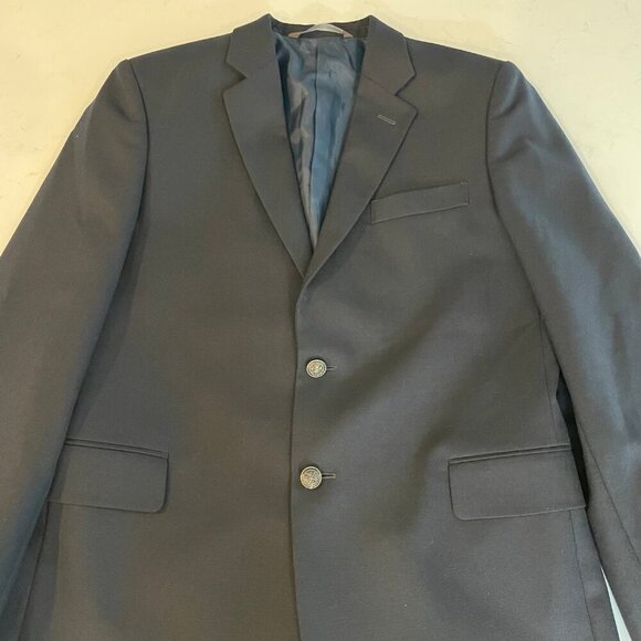 Nordstrom Notch Collar Wool Poly Blend 2 Button Lined Blazer Navy Sz 16R - Picture 3 of 16